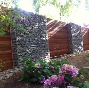 gabion fence with timber inserts
