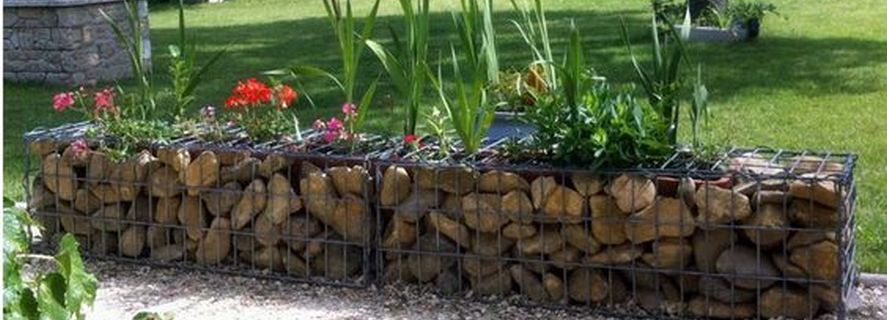 Garden Gabion Planter Steel Outdoor Flower Plant Bed Rock-Stone Wall Basket UK 