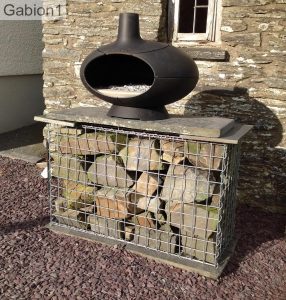 outdoor fire box on gabion