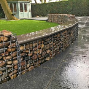 capped curved gabion wall